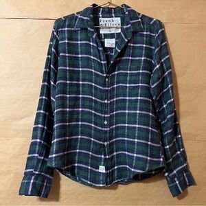 Frank & Eileen | Linen Barry Tailored Button Up Shirt Plaid Collared Size XS
